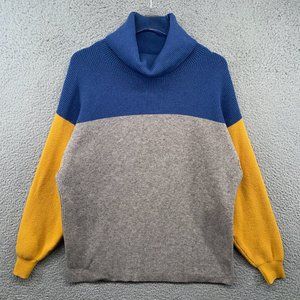 Free People Softly Structured Tunic Sweater Blue Yellow Chunky Oversized Small